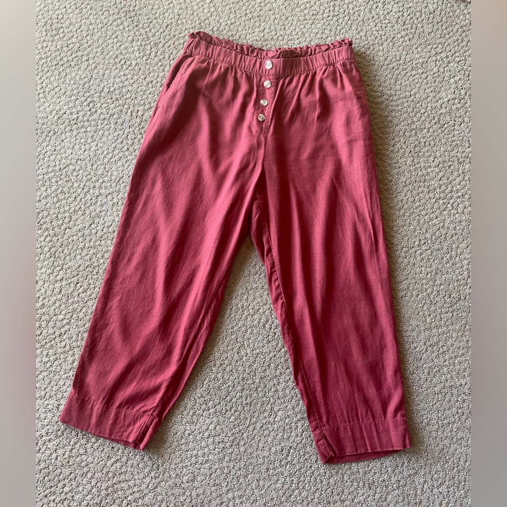 LOFT terracotta linen straight leg pants